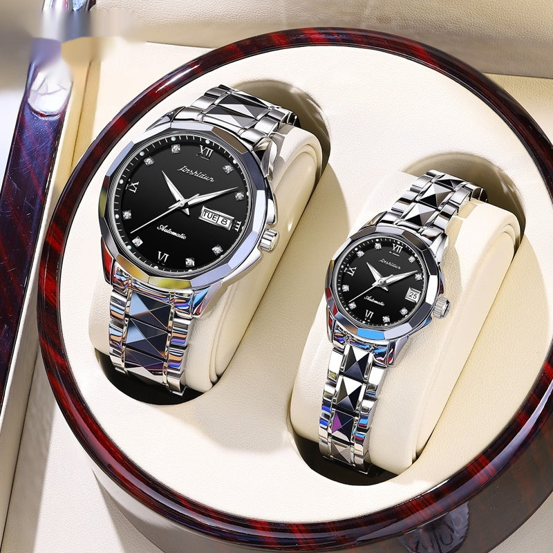 Casual mechanical watch with large dial for couples, classic wristwatch design