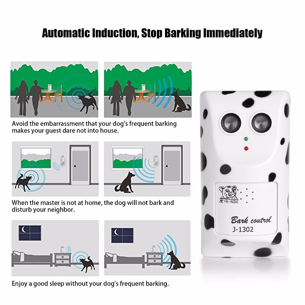 Anti-barking high-power dog repeller device by My Store, shown in black with ultrasonic speaker and control buttons