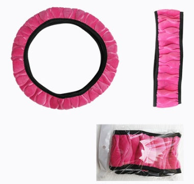Plush car steering wheel cover in a soft, cozy design for vehicle interiors
