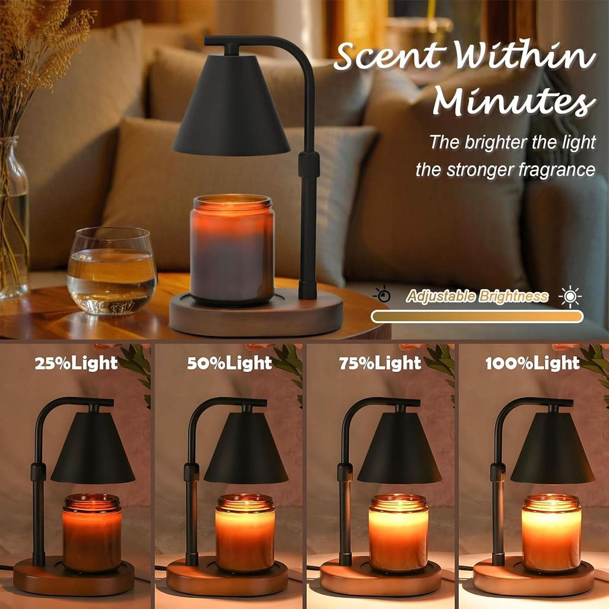 Black Candle Warmer Lamp Height Adjustable Two Bulbs