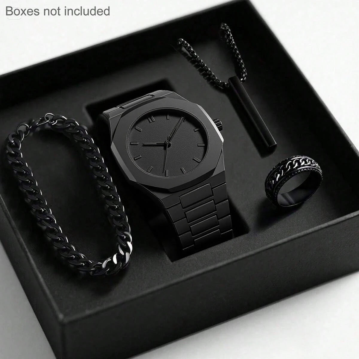 Men's quartz watch, necklace, and bracelet set in a coordinated design