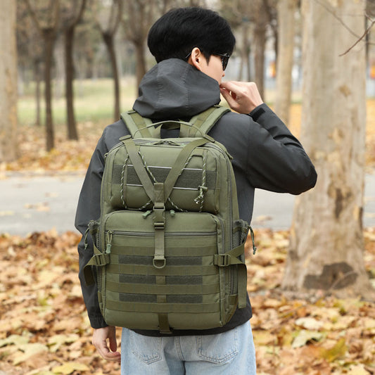 Multifunctional men's waterproof outdoor travel backpack in black with multiple compartments