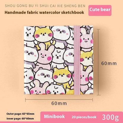 Square fabric watercolor notebook for art students, portable painting sketchbook in neutral cover