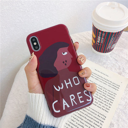 Wine red Han Feng personality girl phone case with a stylish illustrated design