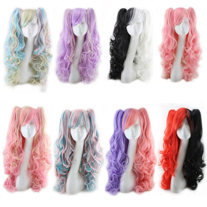 Colorful long curly wig in vibrant shades, styled with voluminous curls, by My Store