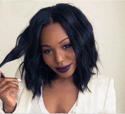 African short curly headgear, textured black curls with a natural rounded shape