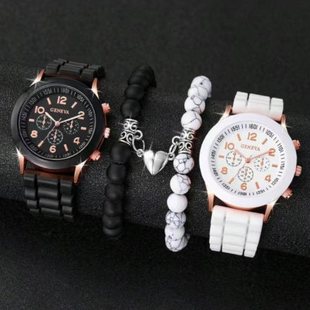 4-piece classic couple watch set with fashionable matching wristwatches in assorted styles