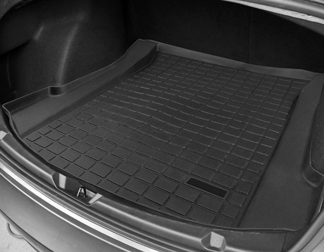 TPE trunk pad for car cargo area, durable black protective liner shown flat