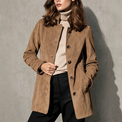 Suede Mid-length Loose-fit Casual Womens Jacket