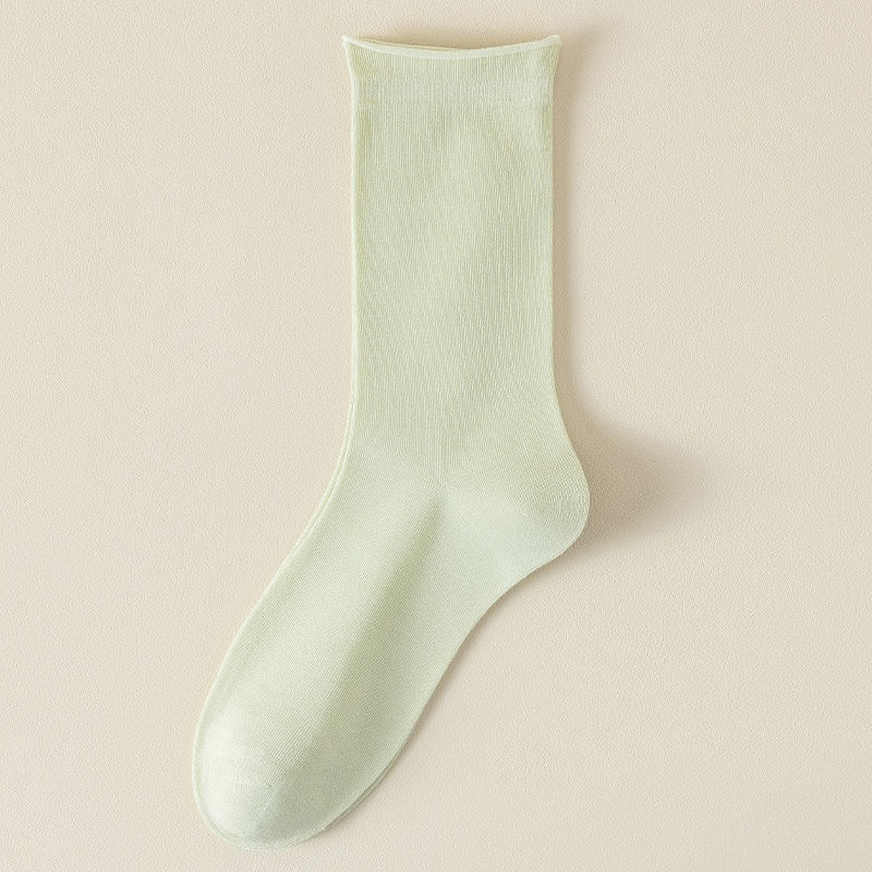 Women’s silk mid-calf socks for spring and summer, lightweight and smooth fabric