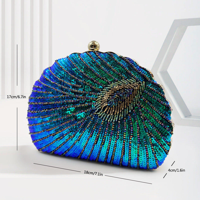 Women's vintage beaded one-shoulder crossbody chain handbag in detailed close-up