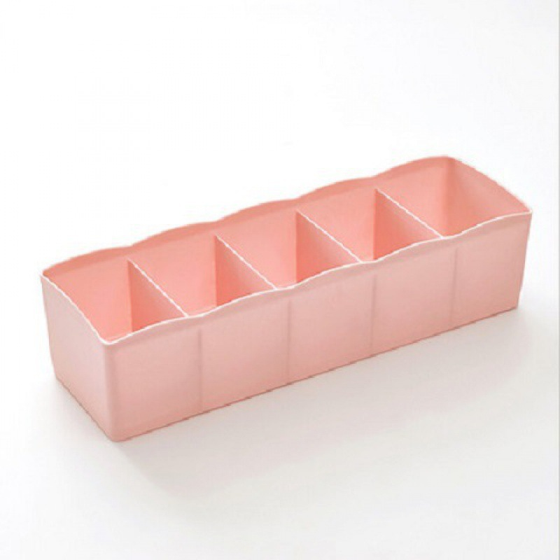 Powder pink PP socks storage box with 5 compartments, 1 piece