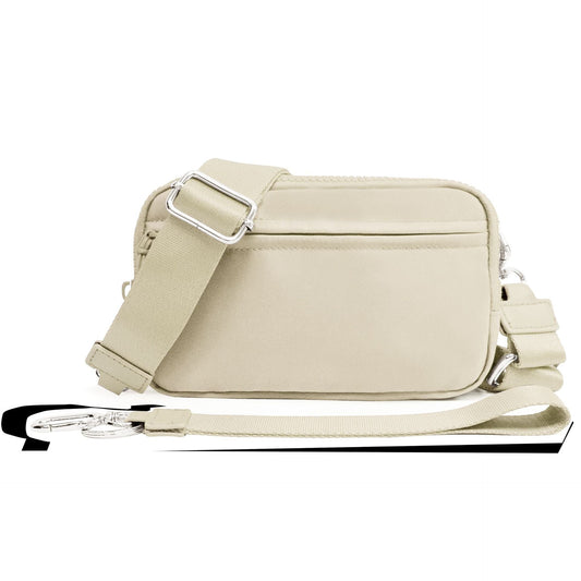 Men's double-layer polyester waterproof crossbody waist bag with adjustable strap and compact zippered compartments
