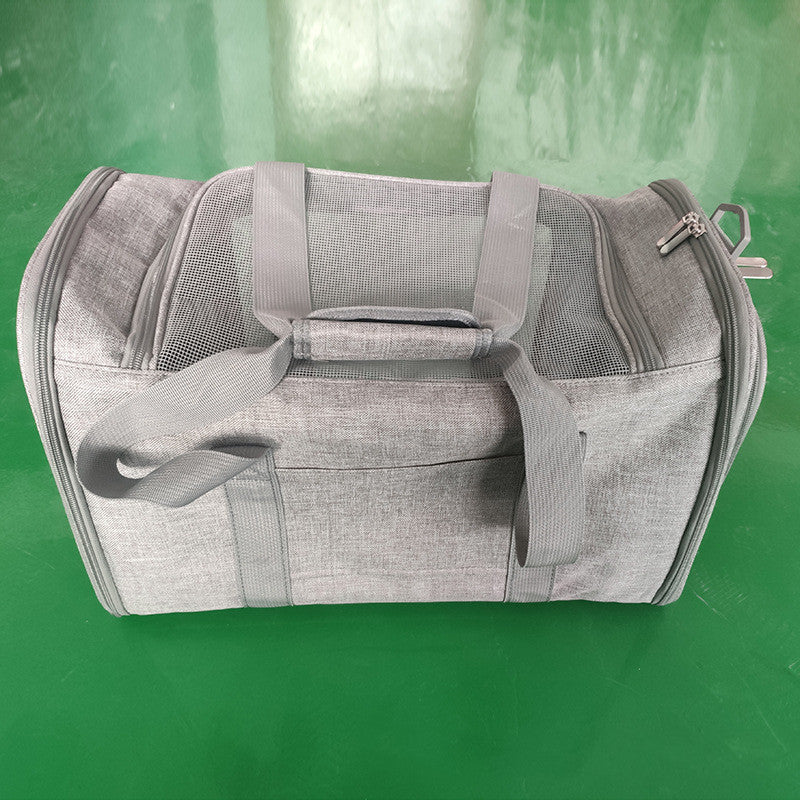 Pet travel backpack for carrying small pets, featuring padded straps and breathable mesh panels