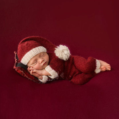 Newborn Christmas mohair hat and jumpsuit suit in soft festive knitwear outfit