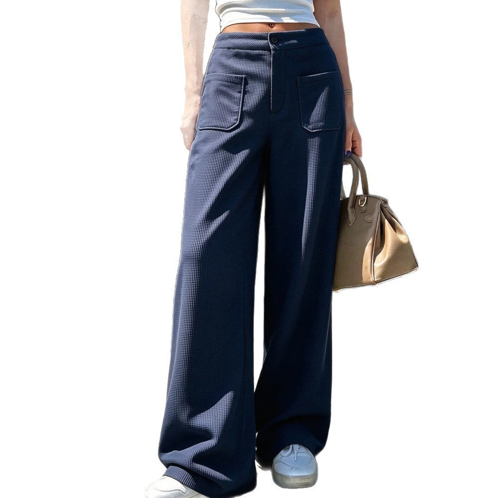 Women's casual loose-fit waffle-knit multi-color wide-leg pants in a relaxed silhouette