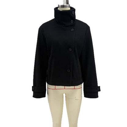 Womens Loose-fitting Stand-collar Thick Woolen Short Coat