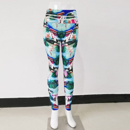 Printed hip high waist leggings yoga pants in a colorful athletic design