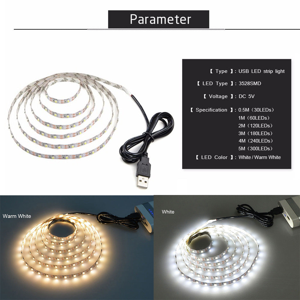 RGB 5050 LED strip light with colorful flexible lighting on a white background