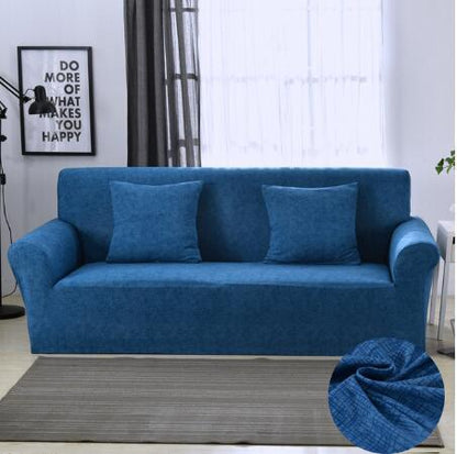 Elastic universal sofa cover in neutral color, designed to fit most sofas with a snug stretch fit