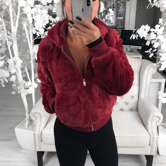 Women's fox fur mink fur bunny fur coat for autumn and winter, full-length view