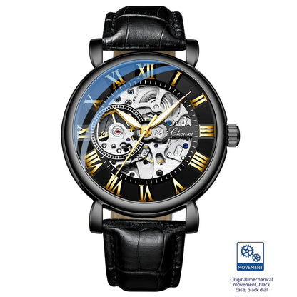 Hollow waterproof luminous automatic mechanical watch with open-heart dial and stainless steel case
