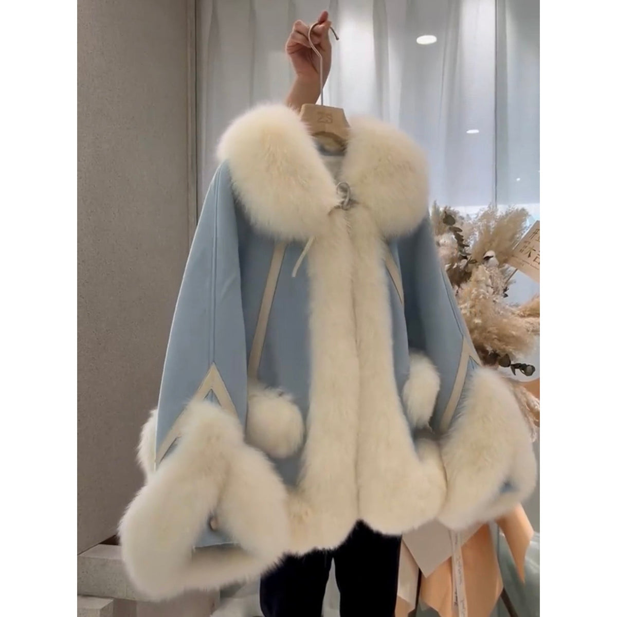 Women's one piece patchwork fur coat in a textured multicolor design