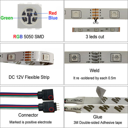 RGB 5050 LED strip light with multicolor illumination and flexible design