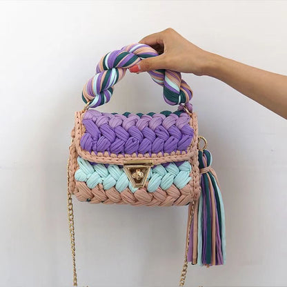 Handwoven women's tote bag in minimalist style, featuring a natural woven texture and spacious design