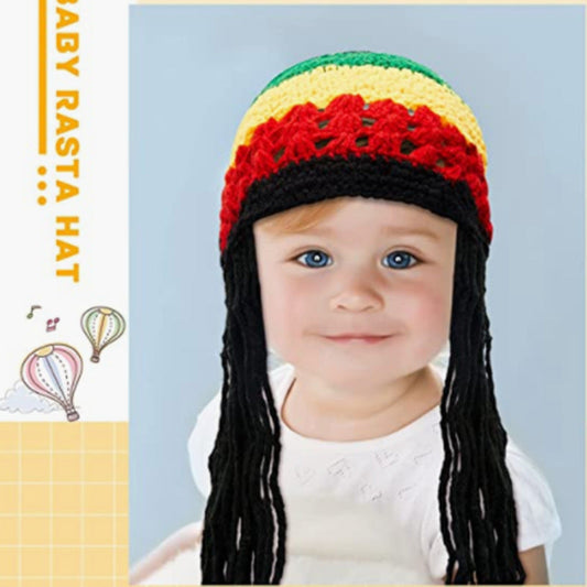 Halloween Jamaica reggae children’s woolen cap with handmade knitted rainbow stripes, colorful festival style