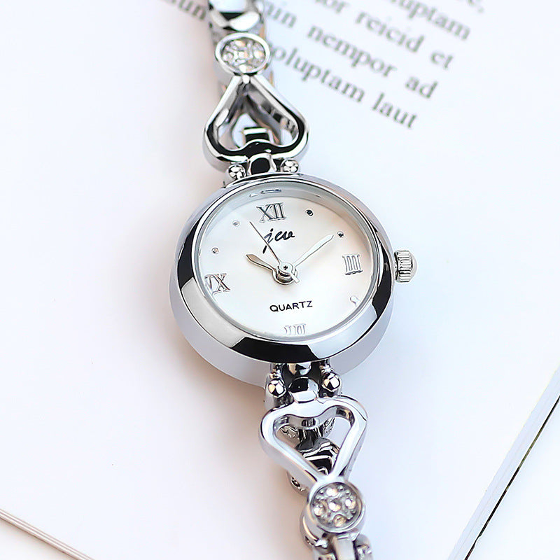 Women's steel strap student watch bracelet by My Store, silver-tone wristwatch with linked metal band