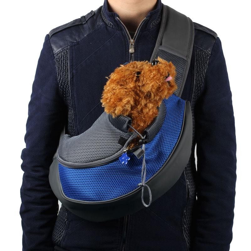 Pet backpack for carrying small animals, shown in a practical wearable design