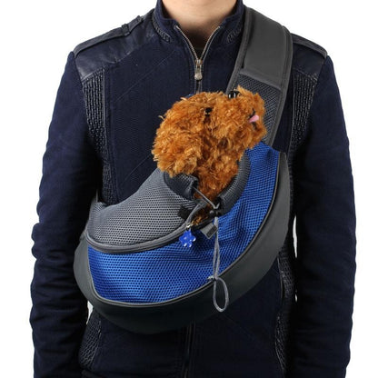Pet backpack for carrying small animals, shown in a practical wearable design