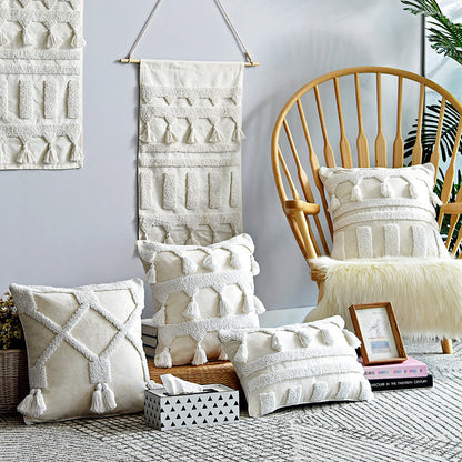 Nordic Moroccan tufted throw pillow with simple textured pillowcase