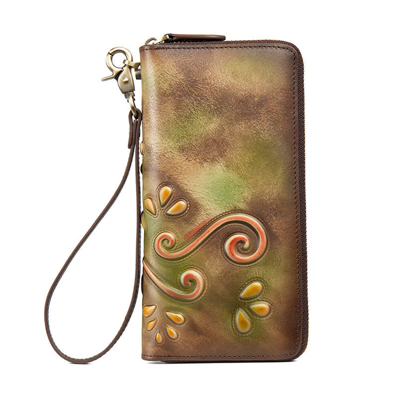 Women's retro casual zipper wallet bag in a compact design with secure zip closure