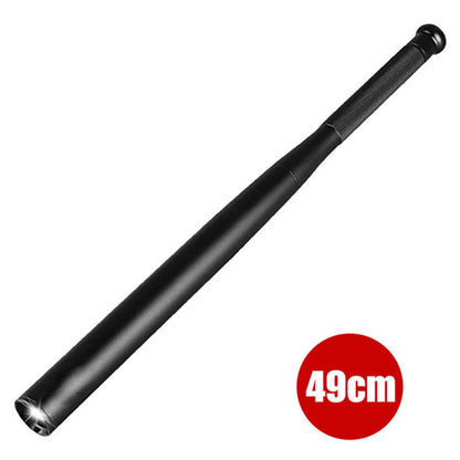 Flashlight with defensive baseball bat, showing the combined flashlight and bat design