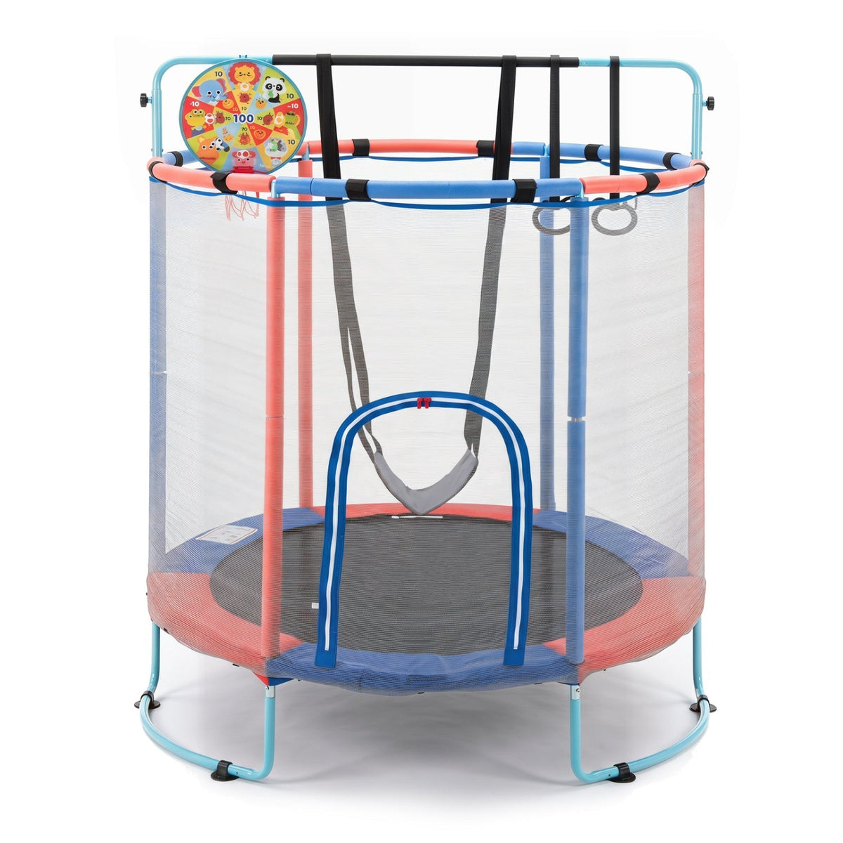 55-inch kids trampoline by GBruno Store with adjustable gymnastics bar and hoop, designed for safe indoor jumping and play.