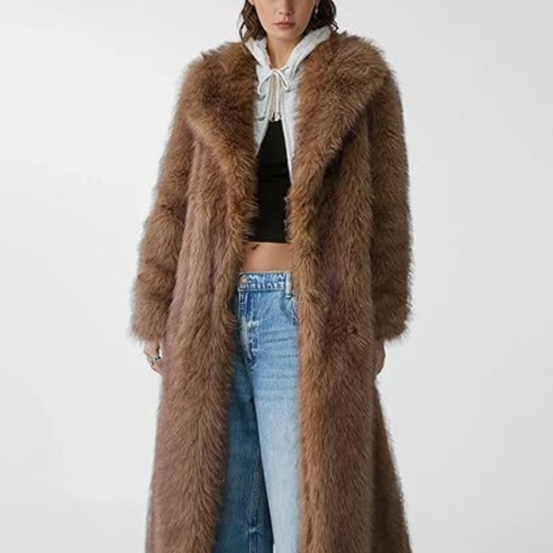 Women's knee-length coat with lapel collar and hidden buttons by My Store