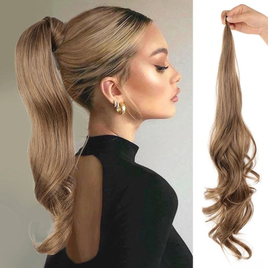 Women's high ponytail wig with long curly big wave hair, shown from the front