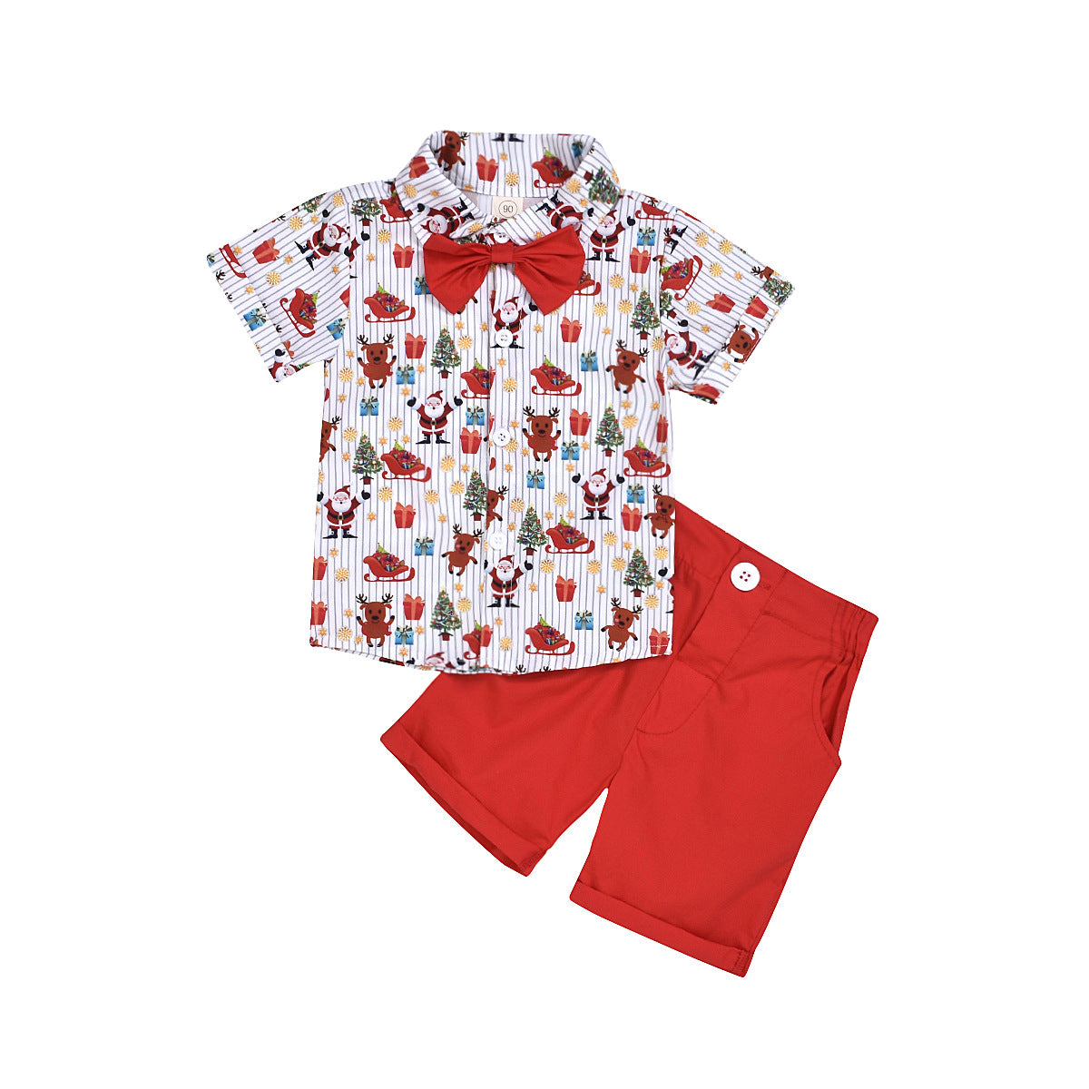 Boy's clothing set with bow and Christmas print outfit‑ My Store