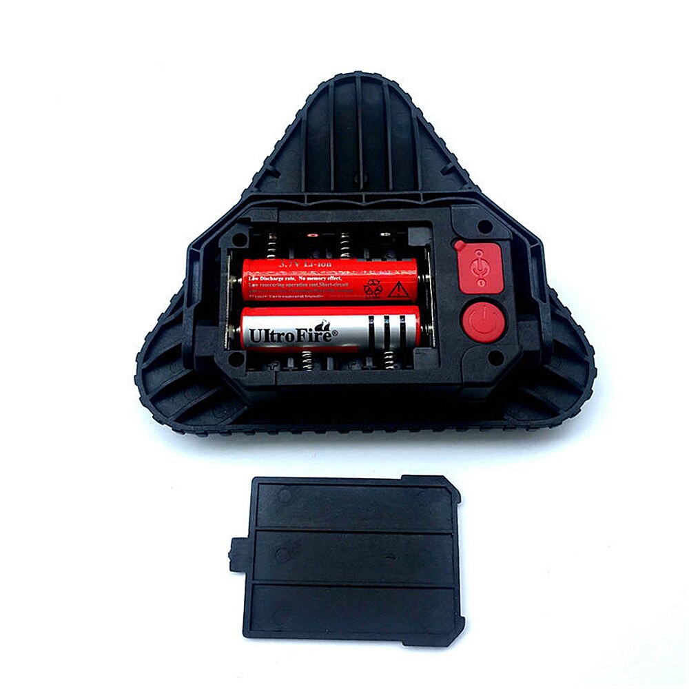 Triangular red warning light displayed front-facing with a bright illuminated center