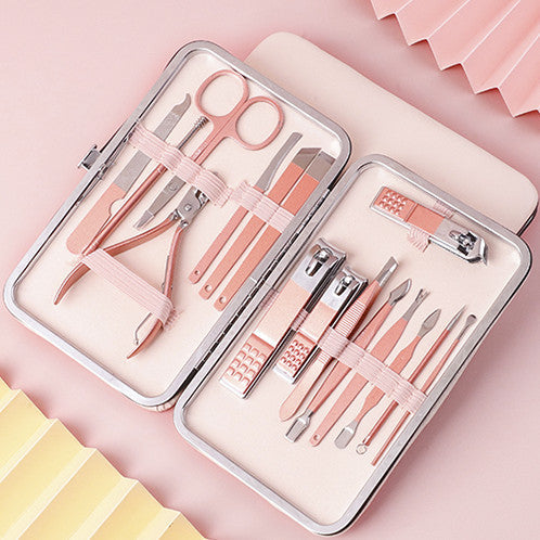 Nail set manicure pedicure scissors and care tools in a compact kit