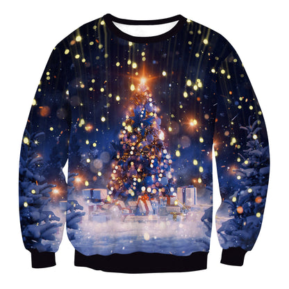 Women's Christmas elk digital print round-neck sweater by My Store