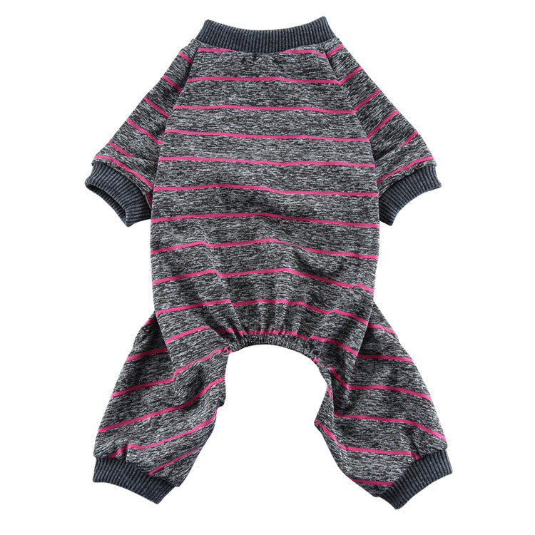 Striped summer dog pajamas, lightweight home clothing in soft blue and white fabric