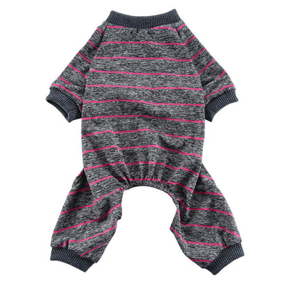 Striped summer dog pajamas, lightweight home clothing in soft blue and white fabric