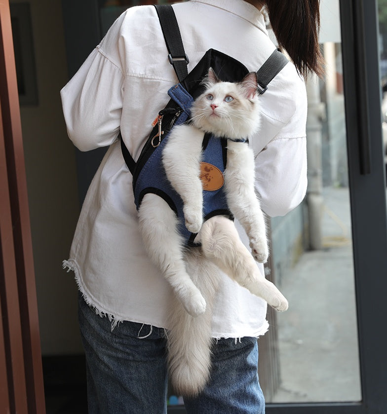 Portable cat backpack for spring outings, comfortable pet carrier design shown from the side