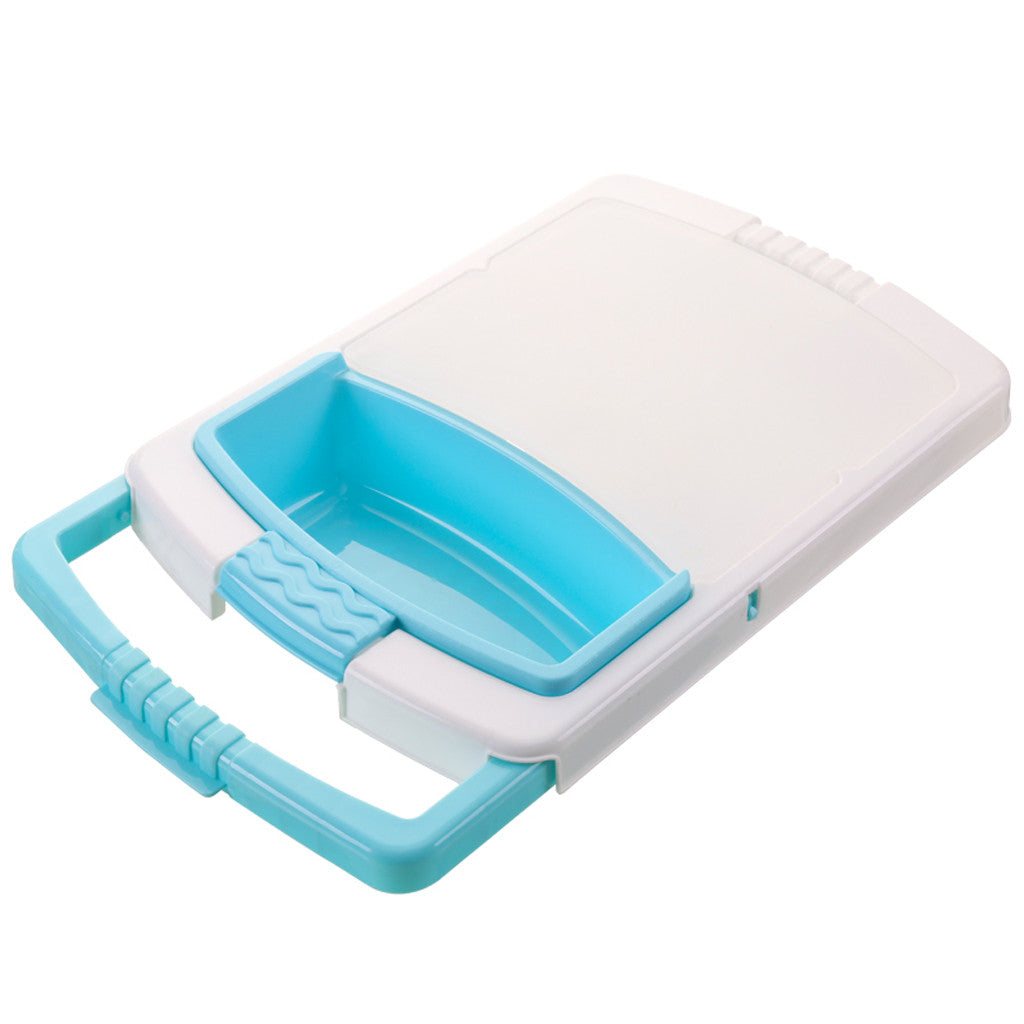Kitchen drain cutting board with built-in drainage grooves and compact food prep surface