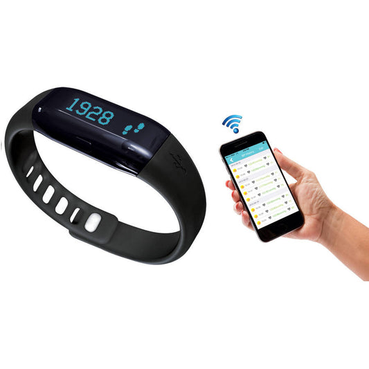 Zewa Fitness activity tracker with heart rate monitor, step counter, sleep tracker, remote camera support, notifications, and weather display.
