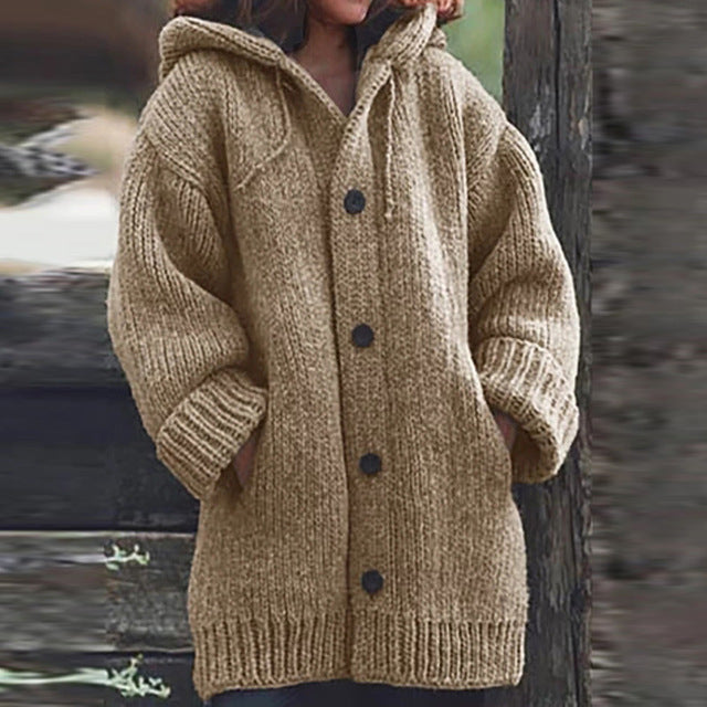 Warm sweater coat by My Store in soft knit fabric, full-length design shown front view