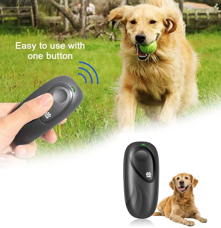Handheld ultrasonic dog repeller and dog training device in compact black design